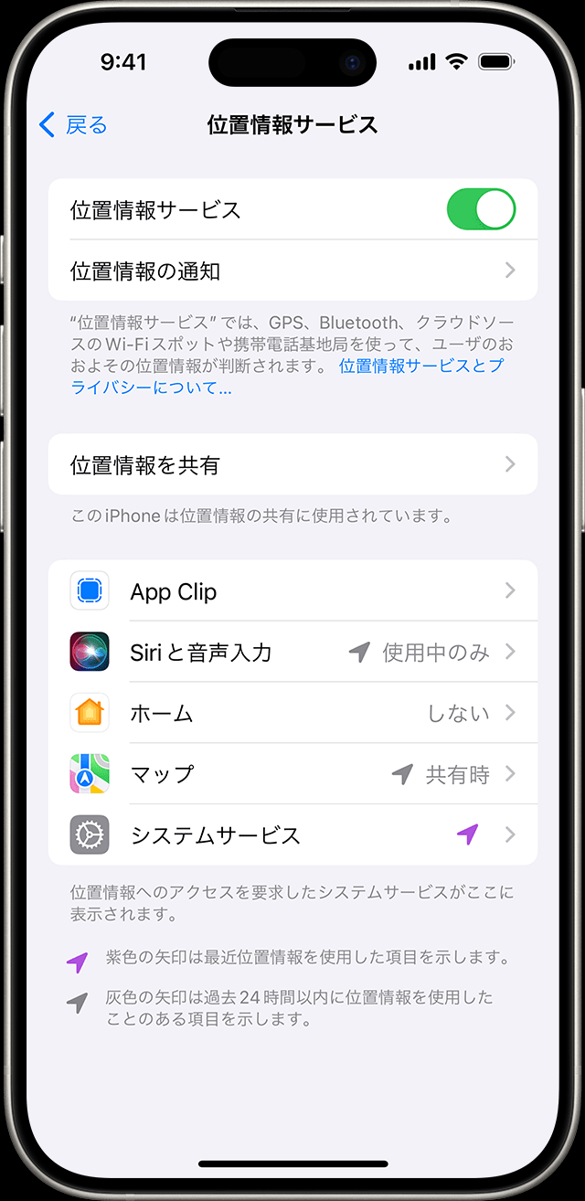 iphone 位置情報サービス