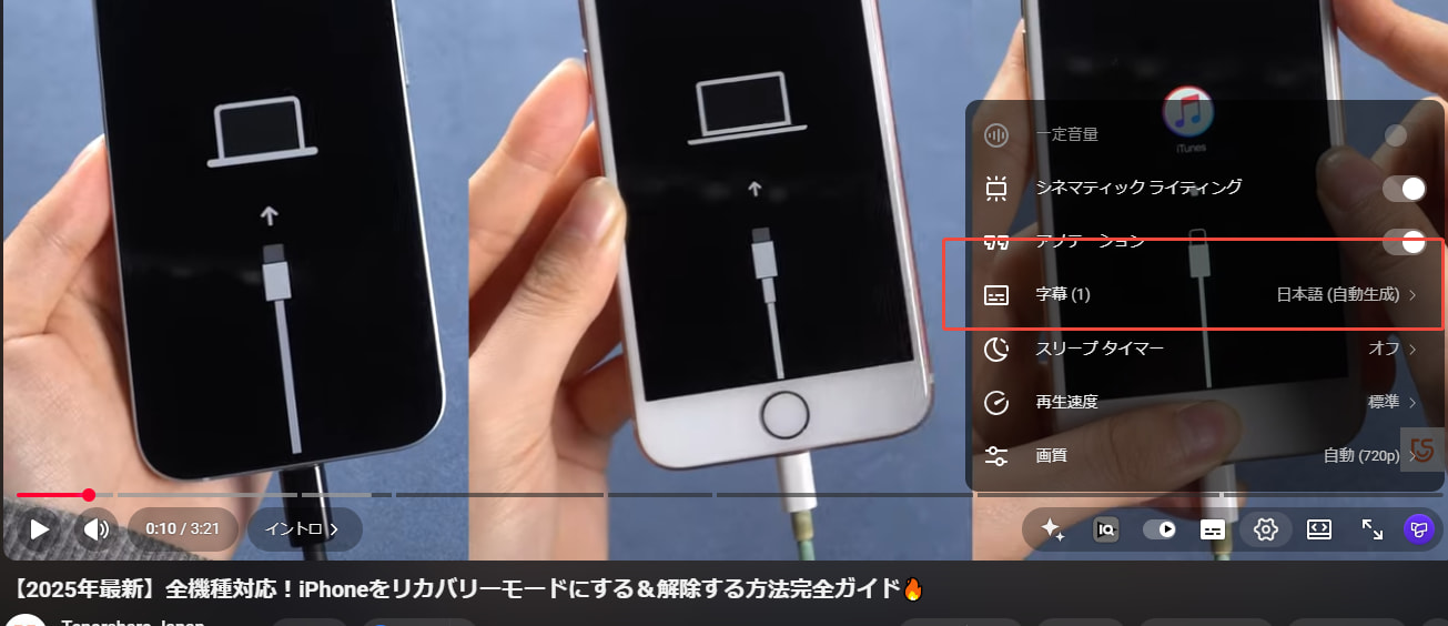 YouTubeの字幕をオフ
